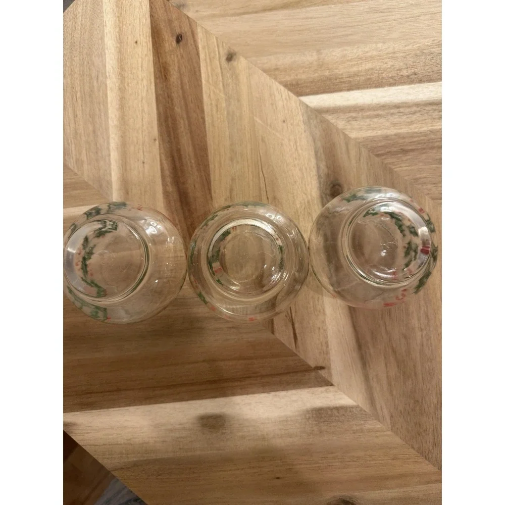 3 VTG MCM  Libby Rolly Polly‎ Low Ball Cocktail Glass Bow Holly Berry XMAS Party